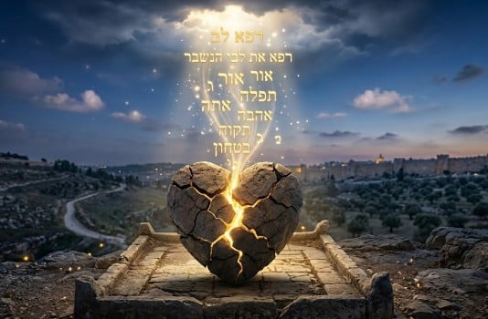 תפילה אחרי פרידה, לב נשבר אור אותיות תפילה, מזבח, רקע של חומות ירושלים